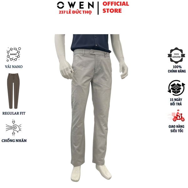 Quần kaki nam Owen QKR261000 màu xám nhạt dáng suông regular fit chất liệu cotton spandex