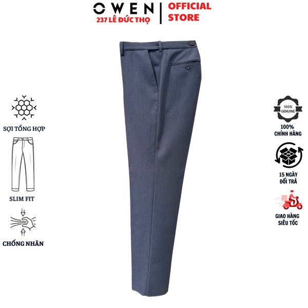 Quần tây Nam Owen QV256131 màu xanh đậm dáng ôm slim fit cạp tăng đơ Chất liệu Polyester Rayon