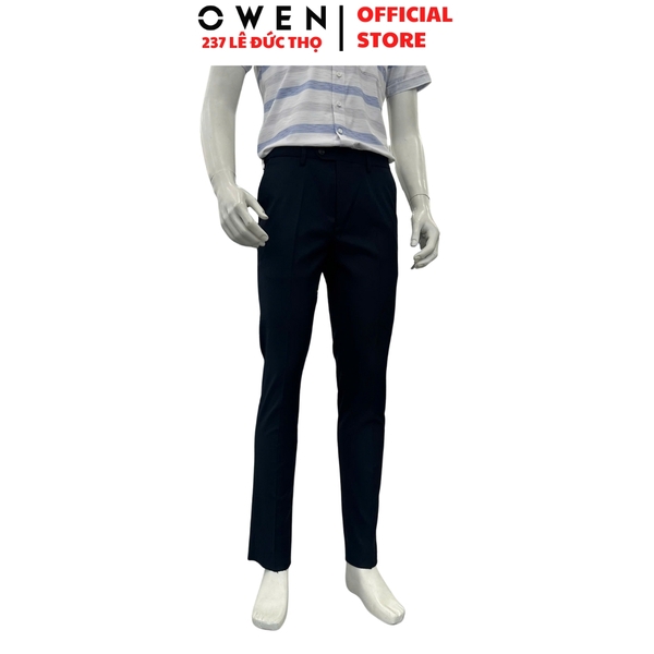Quần Tây Nam Owen QST262077 màu đen kẻ dáng ôm slim fit cạp tăng đơ chất liệu poly rayon spandex
