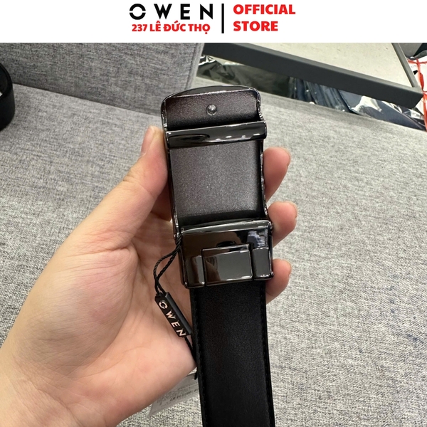 Thắt Lưng Nam Owen BELT256208 day da màu đen Mặt Khóa Trượt Tự Động Chất liệu da bò thật
