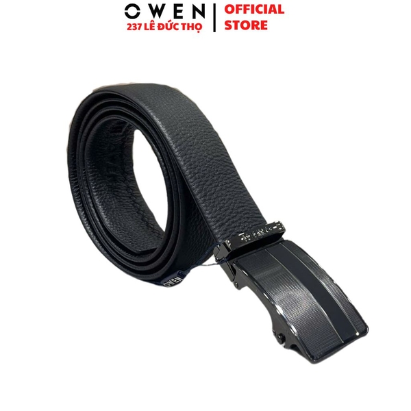 Thắt Lưng Nam Owen BELT233281 dây da màu đen Mặt Khóa Trượt Tự Động màu đen Chất Liệu Da Bò Thật