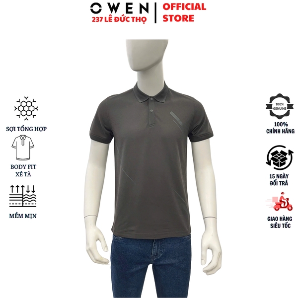 Áo thun polo Nam Tay Ngắn Có Cổ Owen APV252546 màu xám đậm dáng suông tà bằng xẻ tà chất liệu cotton renu