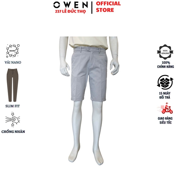 Quần Short Nam Owen SK261012 sóc kaki màu xám nhạt dáng ôm slim fit chất liệu cotton spandex