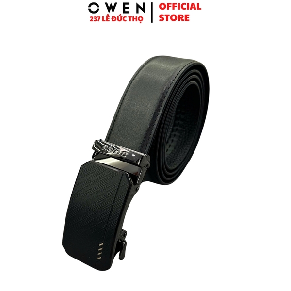 Thắt Lưng Nam Owen BELT256242 day da màu đen Mặt Khóa Trượt Tự Động Chất liệu da bò thật