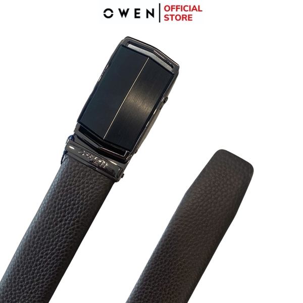 Thắt Lưng Nam Owen BELT233286 dây da màu nâu Mặt Khóa Trượt Tự Động màu đen Chất Liệu Da Bò Thật