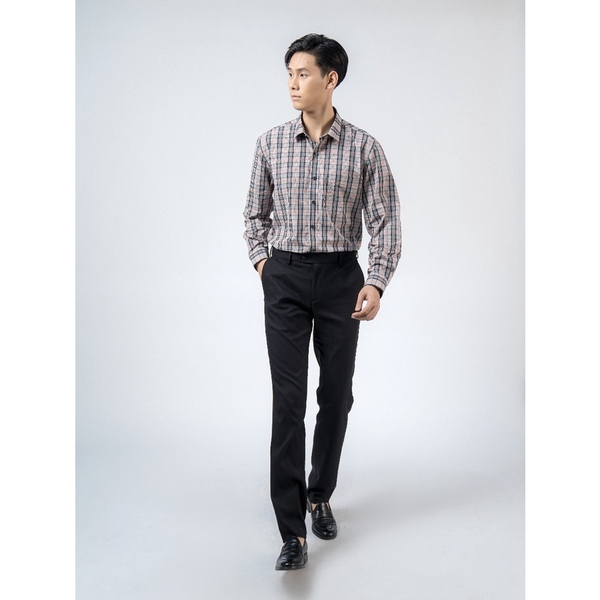 Áo Sơ Mi Nam Tay Dài Owen AR220151DT Màu Kẻ Caro Ghi Đen Đỏ Dáng Regular Fit Tà Lượn Có Túi Chất liệu Vải Sợi Tre