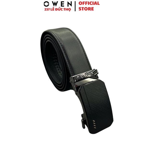 Thắt Lưng Nam Owen BELT256242 day da màu đen Mặt Khóa Trượt Tự Động Chất liệu da bò thật