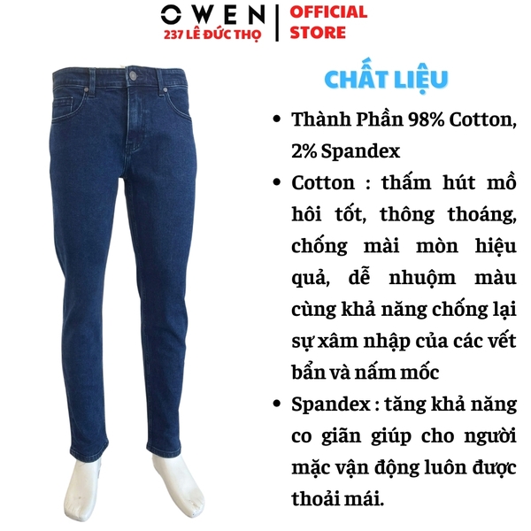 Quần Jean Nam Owen Quần Bò Nam QJS241438 màu xanh đậm dáng ôm slim fit chất liệu Denim cotton