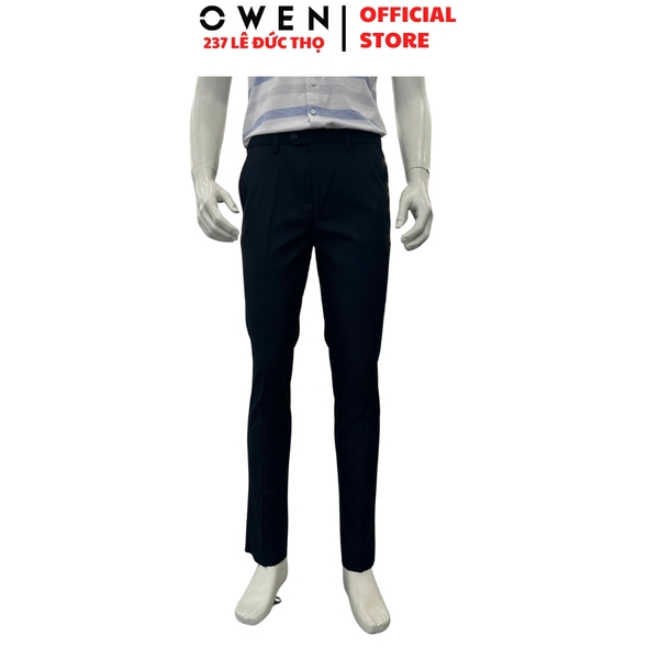 Quần Tây Nam Owen QST262077 màu đen kẻ dáng ôm slim fit cạp tăng đơ chất liệu poly rayon spandex