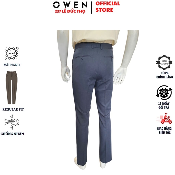 Quần Tây Nam Owen QR263057 màu xanh đậm dáng suông regular fit chất liệu nano