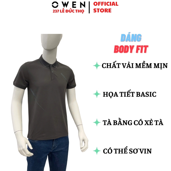 Áo thun polo Nam Tay Ngắn Có Cổ Owen APV252546 màu xám đậm dáng suông tà bằng xẻ tà chất liệu cotton renu