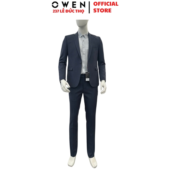 Ves bộ OWEN VES256131 màu xanh đậm dáng ôm slim fit 1 cúc tà xẻ sau Chất liệu Polyester Rayon