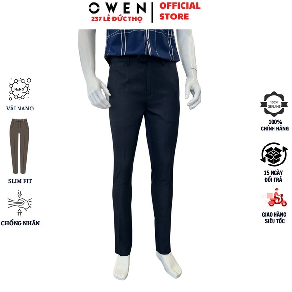 Quần Tây Nam Owen QST263037 màu đen dáng ôm slim fit cạp tăng đơ chất liệu nano