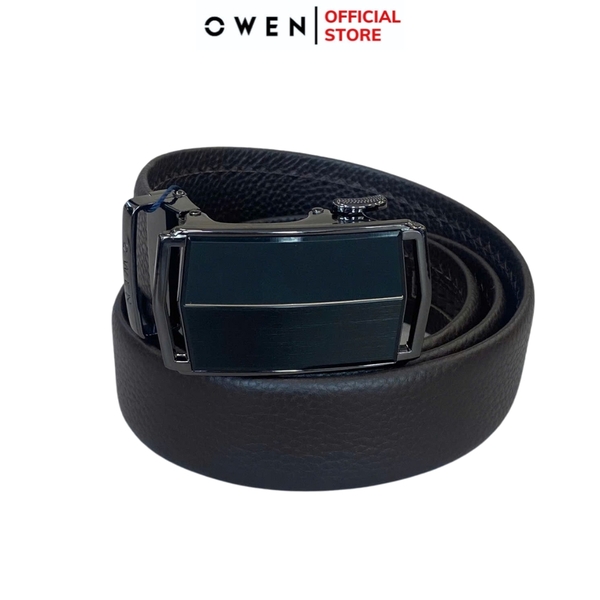 Thắt Lưng Nam Owen BELT233286 dây da màu nâu Mặt Khóa Trượt Tự Động màu đen Chất Liệu Da Bò Thật