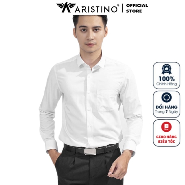 Áo Sơ Mi Nam Tay Dài Aristino ALSR09 Màu Trắng Kiểu Dáng Slim Fit Chất Liệu Sợi Tre