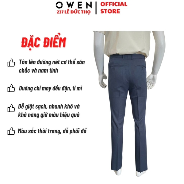 Quần Tây Nam Owen QST263056 màu xanh đậm dáng ôm slim fit cạp tăng đơ chất liệu Nano