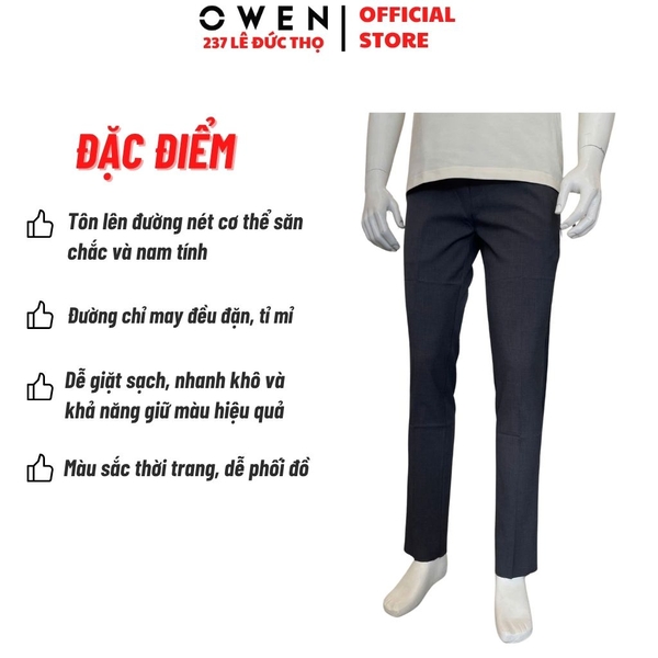 Quần Tây Nam Owen QRT263053 màu xám đậm dáng suông regular fit cạp tăng đơ chất liệu nano