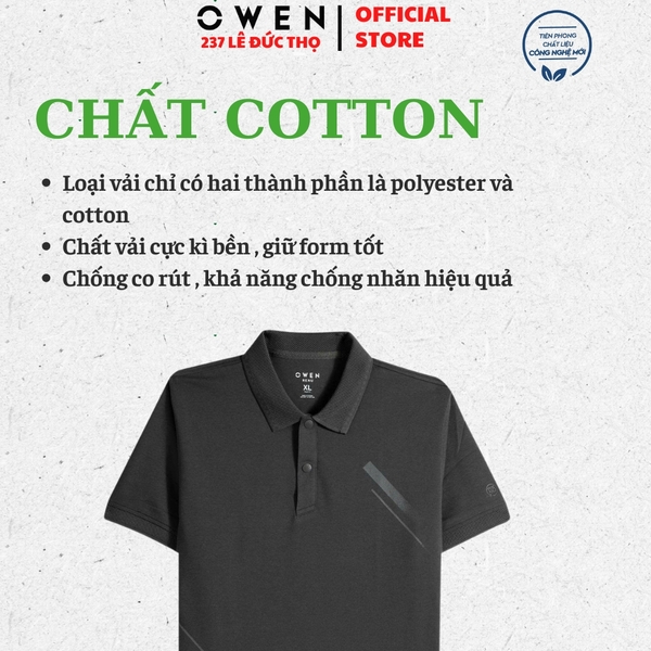 Áo thun polo Nam Tay Ngắn Có Cổ Owen APV252546 màu xám đậm dáng suông tà bằng xẻ tà chất liệu cotton renu