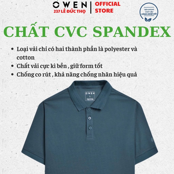 Áo Thun polo Nam Tay Ngắn Có Cổ Owen APV253613 màu xanh lá đậm dáng suông tà bằng xẻ tà chất liệu cotton poly