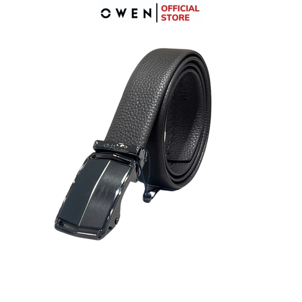 Thắt Lưng Nam Owen BELT233286 dây da màu nâu Mặt Khóa Trượt Tự Động màu đen Chất Liệu Da Bò Thật