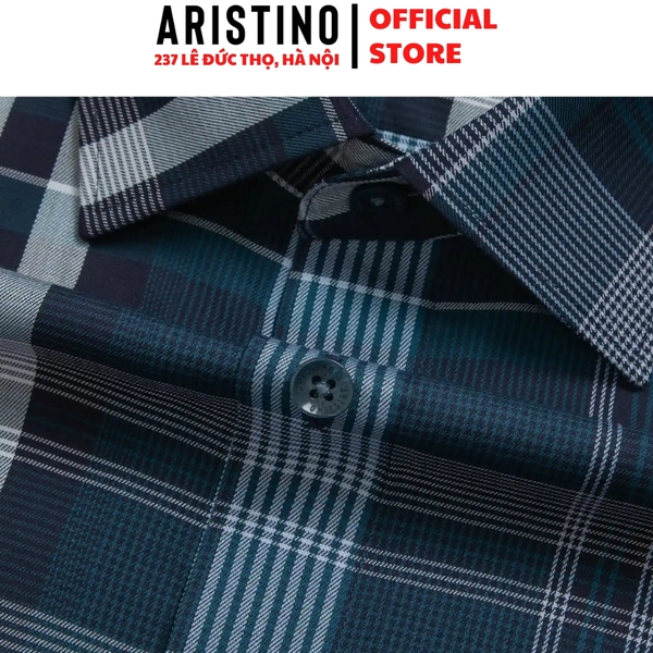 Áo Sơ Mi Nam Ngắn Tay Aristino ASS078AS3 màu xanh cổ vịt kẻ