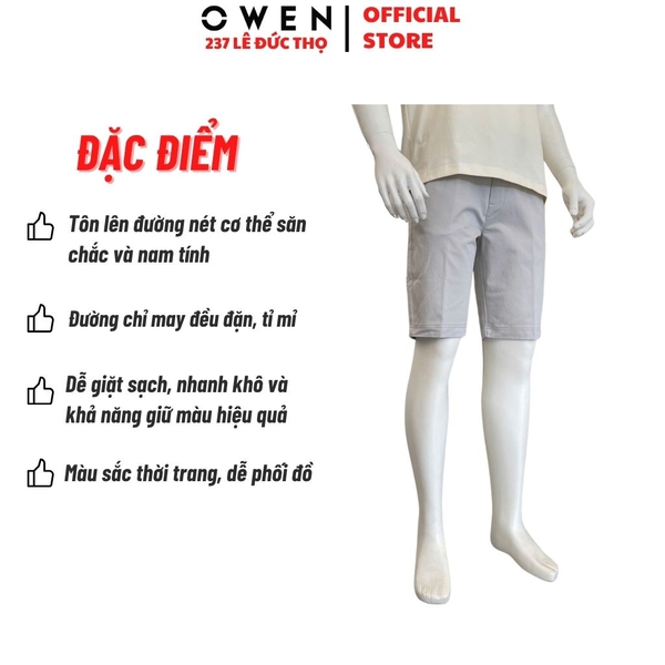 Quần Short Nam Owen SK261012 sóc kaki màu xám nhạt dáng ôm slim fit chất liệu cotton spandex
