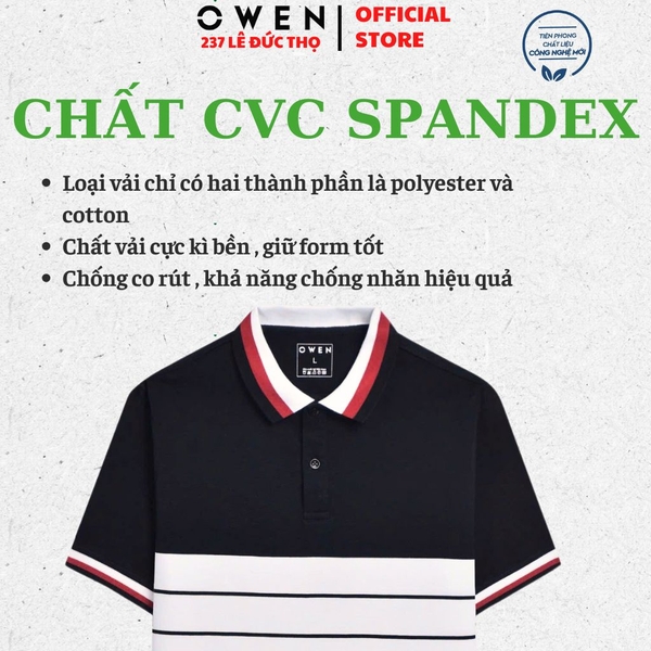 Áo Thun polo Nam Tay Ngắn Có Cổ Owen APV233190 màu trắng phối đen đỏ dáng suông tà bằng xẻ tà chất liệu cotton poly