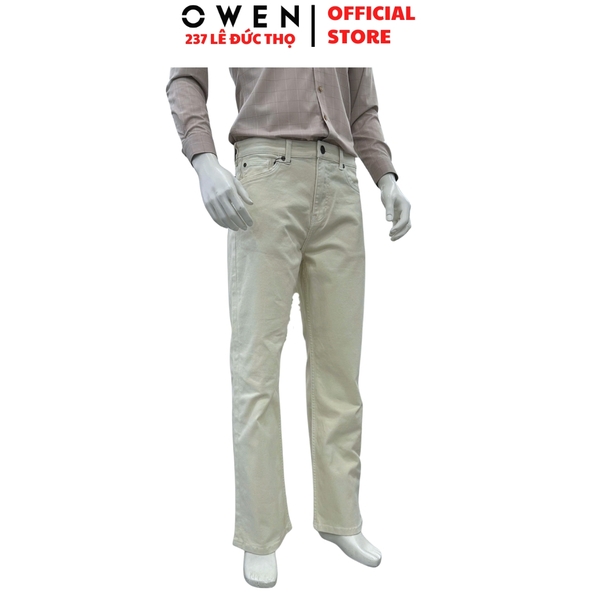 Quần Jean Nam Owen Quần Bò Nam QJT258000 màu be nhạt dáng straight fit chất liệu demin cotton