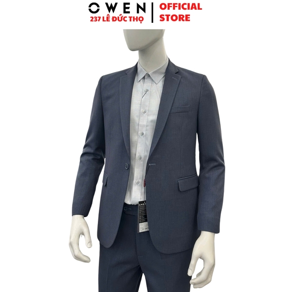 Ves bộ OWEN VES256131 màu xanh đậm dáng ôm slim fit 1 cúc tà xẻ sau Chất liệu Polyester Rayon