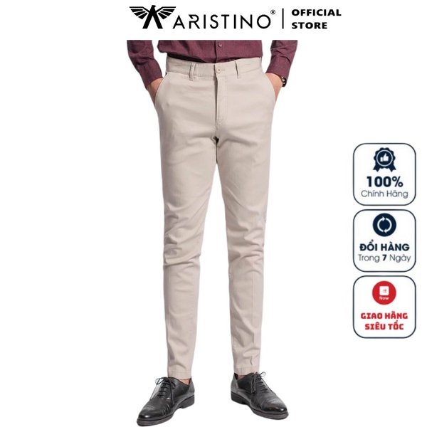 Quần Kaki Nam Arisitino AKK01108 Màu Be 68 Dobby Kiểu Dáng Slim Fit Chất Liệu Cotton
