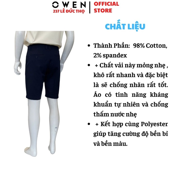 Quần Short Nam Owen SK261016 sóc kaki màu xanh tím than dáng ôm slim fit chất liệu cotton spandex