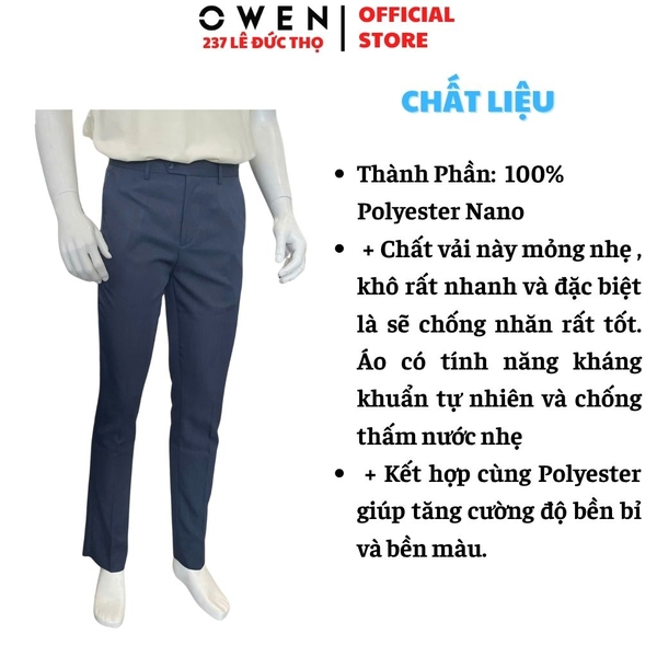 Quần Tây Nam Owen QR263057 màu xanh đậm dáng suông regular fit chất liệu nano