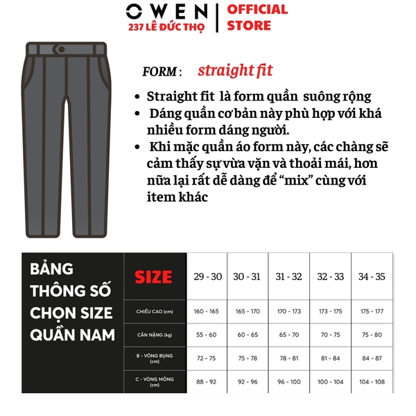 Quần Jean Nam Owen Quần Bò Nam QJT258000 màu be nhạt dáng straight fit chất liệu demin cotton