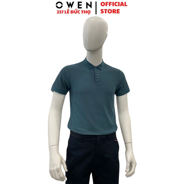 Áo Thun polo Nam Tay Ngắn Có Cổ Owen APV253613 màu xanh lá đậm dáng suông tà bằng xẻ tà chất liệu cotton poly