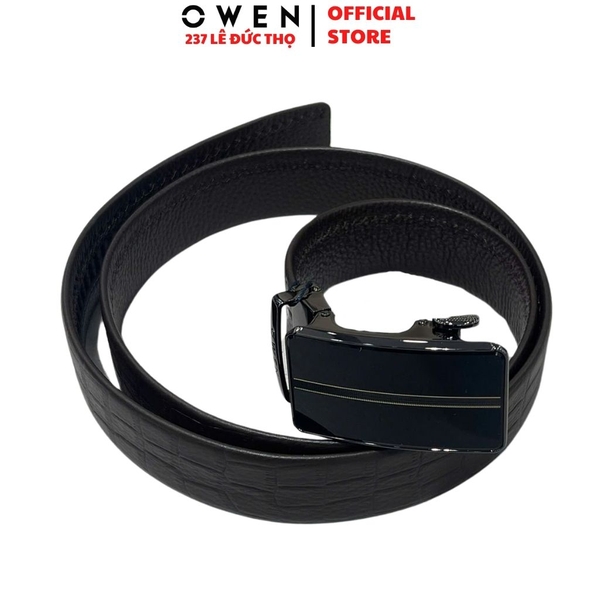 Thắt Lưng Nam Owen BELT233285 dây da màu nâu Mặt Khóa Trượt Tự Động màu đen Chất Liệu Da Bò Thật