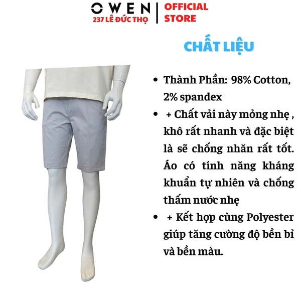 Quần Short Nam Owen SK261012 sóc kaki màu xám nhạt dáng ôm slim fit chất liệu cotton spandex
