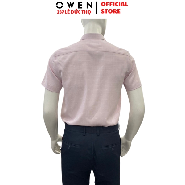 Áo sơ mi nam tay ngắn Owen AF260109NT màu hồng dáng suông Plus size tà lượn có túi chất liệu Bamboo polyester
