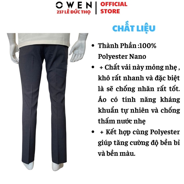 Quần Tây Nam Owen QRT263053 màu xám đậm dáng suông regular fit cạp tăng đơ chất liệu nano