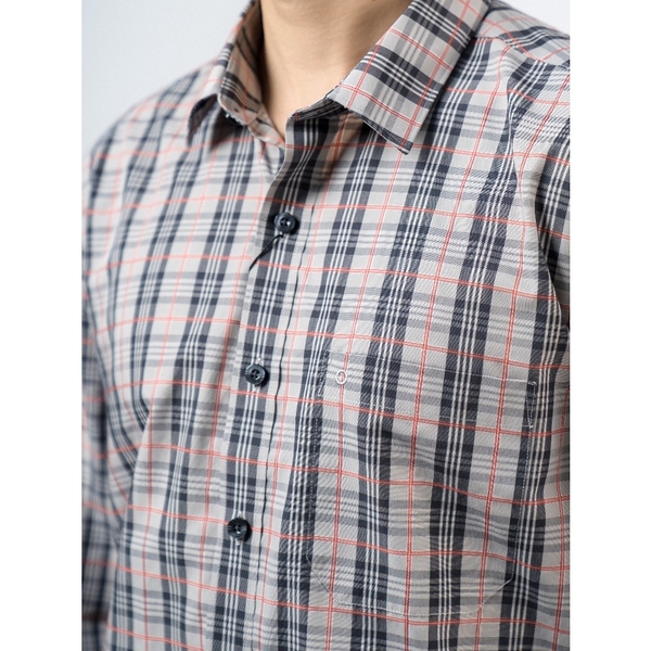 Áo Sơ Mi Nam Tay Dài Owen AR220151DT Màu Kẻ Caro Ghi Đen Đỏ Dáng Regular Fit Tà Lượn Có Túi Chất liệu Vải Sợi Tre