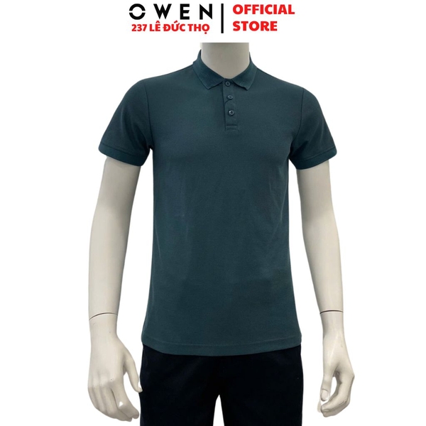 Áo Thun polo Nam Tay Ngắn Có Cổ Owen APV253613 màu xanh lá đậm dáng suông tà bằng xẻ tà chất liệu cotton poly