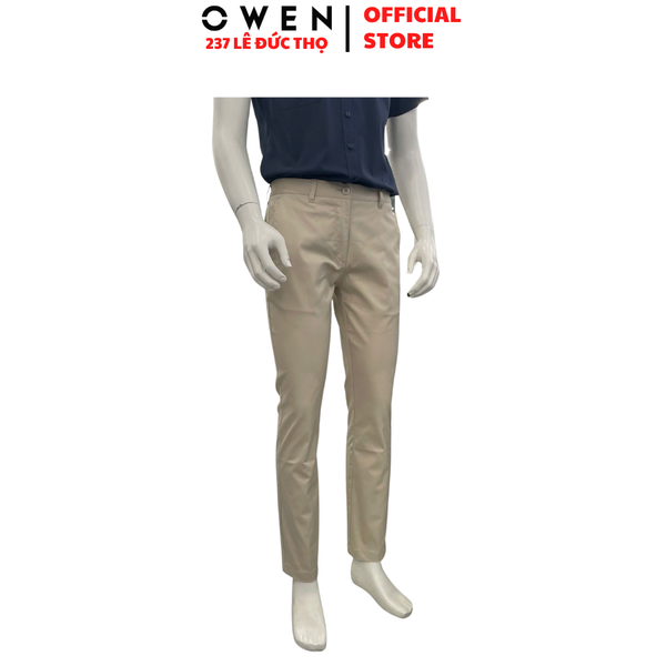 Quần kaki nam Owen QKR261006 màu be nhạt dáng suông regular fit chất liệu rayon polyester rycra