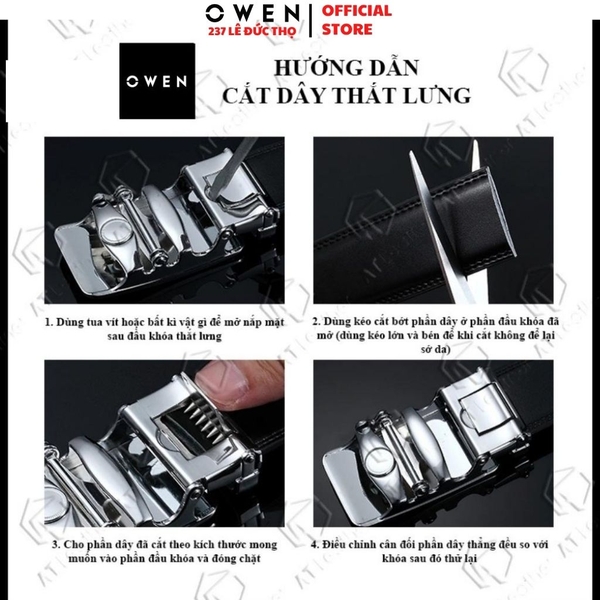 Thắt Lưng Nam Owen BELT233281 dây da màu đen Mặt Khóa Trượt Tự Động màu đen Chất Liệu Da Bò Thật