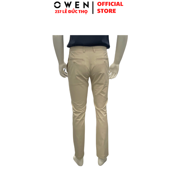 Quần kaki nam Owen QKR261006 màu be nhạt dáng suông regular fit chất liệu rayon polyester rycra