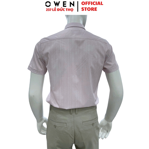 Áo sơ mi nam tay ngắn Owen AB260014NT màu hồng dáng suông body fit tà bằng có túi chất liệu modal polyester spandex