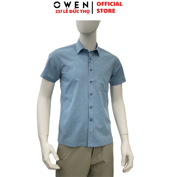Áo sơ mi nam tay ngắn Owen AB260043NT màu xanh đậm chất liệu Bamboo polyester