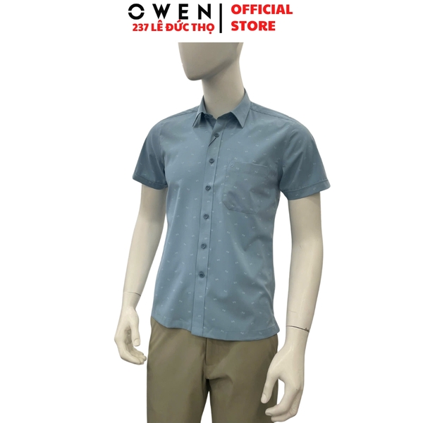 Áo sơ mi nam tay ngắn Owen AB260043NT màu xanh đậm chất liệu Bamboo polyester