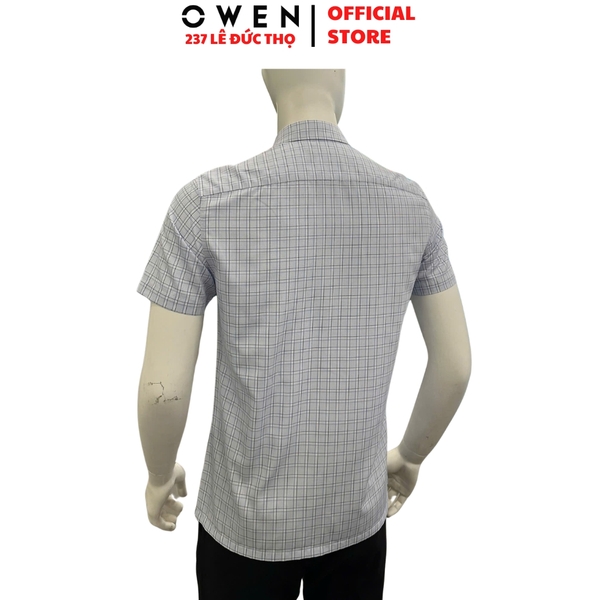 Áo Sơ Mi Nam Tay Ngắn Owen AB260054NT Xanh Kẻ Body Fit chất liệu Bamboo polyester