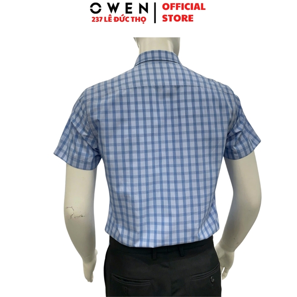 Áo sơ mi nam tay ngắn Owen AB263016NT màu xanh dáng body fit tà bằng xẻ tà chất liệu Bamboo polyester