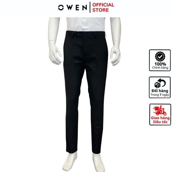 Quần Tây Nam Owen QV231684 màu đen trơn dáng slimfit cạp tăng đơ  vải polyester