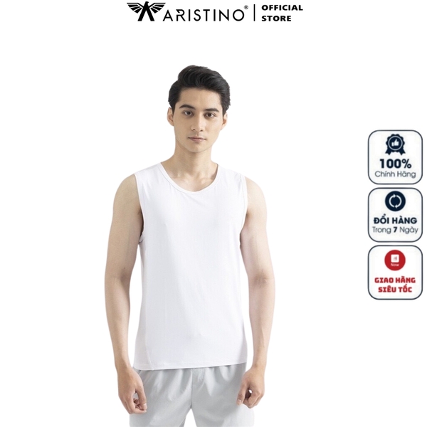 Áo Ba Lỗ Nam Aristino AC23 kiểu sát nách màu trắng trơn chất liệu 100% cotton